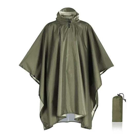 MILITARY GREEN HOODED RAIN PONCHO